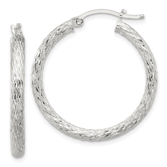 Sterling Silver D/C 3x30mm Hoop Earrings
