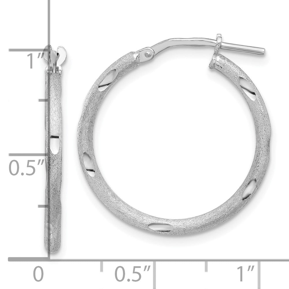 Sterling Silver Rhodium-plated Satin and Polished D/C Hoop Earrings