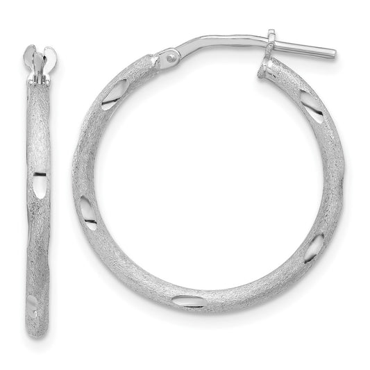 Sterling Silver Rhodium-plated Satin and Polished D/C Hoop Earrings