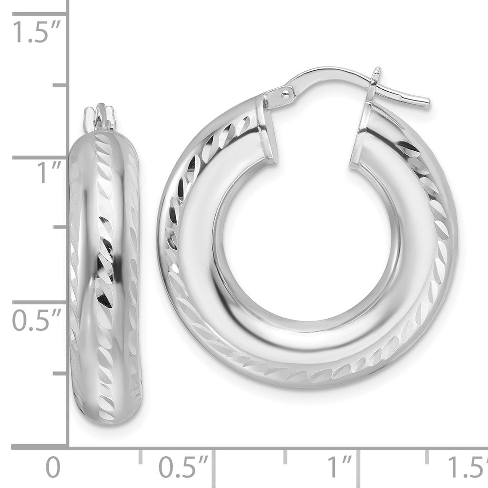 Sterling Silver Rhod-plated Polished & D/C 6mm Hollow Hoop Earrings