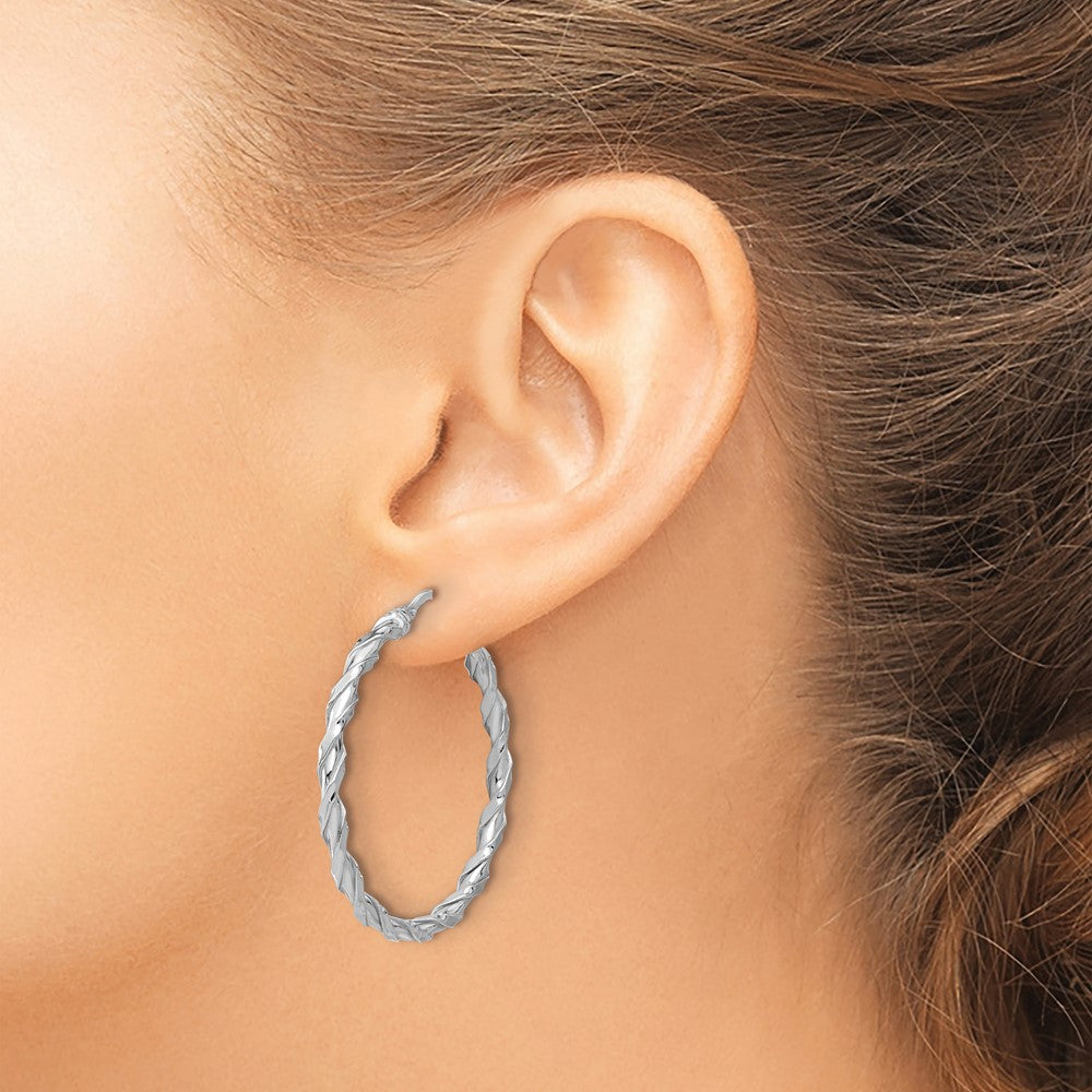Sterling Silver Rhodium-plated Polished Twisted Hoop Earrings