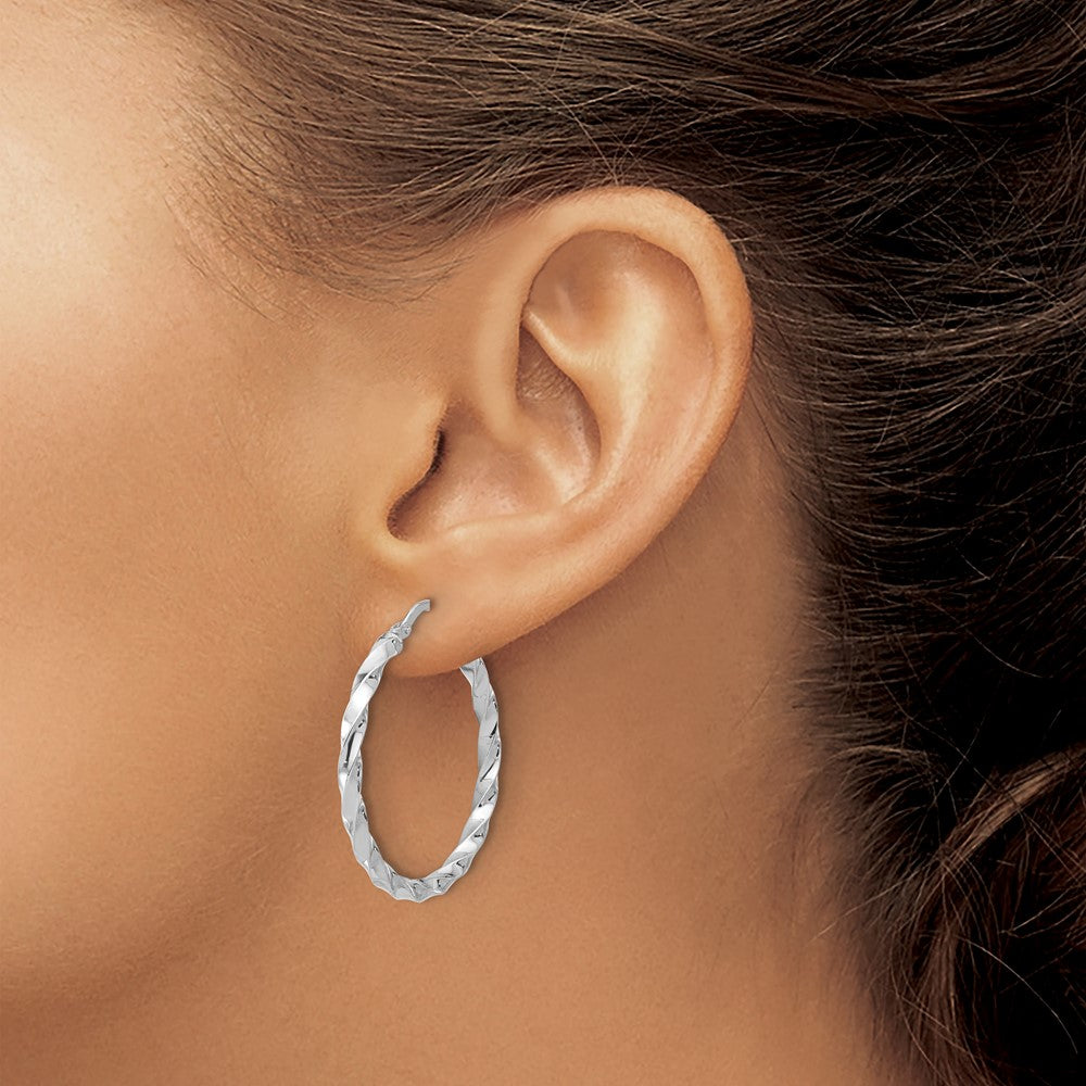 Sterling Silver Rhodium-plated Polished Twisted Hoop Earrings