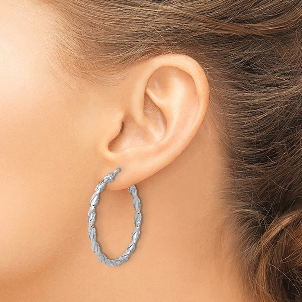 Sterling Silver Rhodium-plated Polished Twisted Hoop Earrings