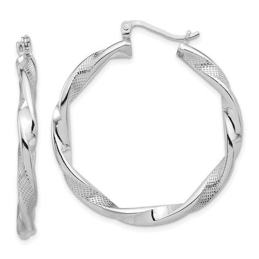 Sterling Silver Rhodium-plated Textured 3.7mm Twisted Hoop Earrings
