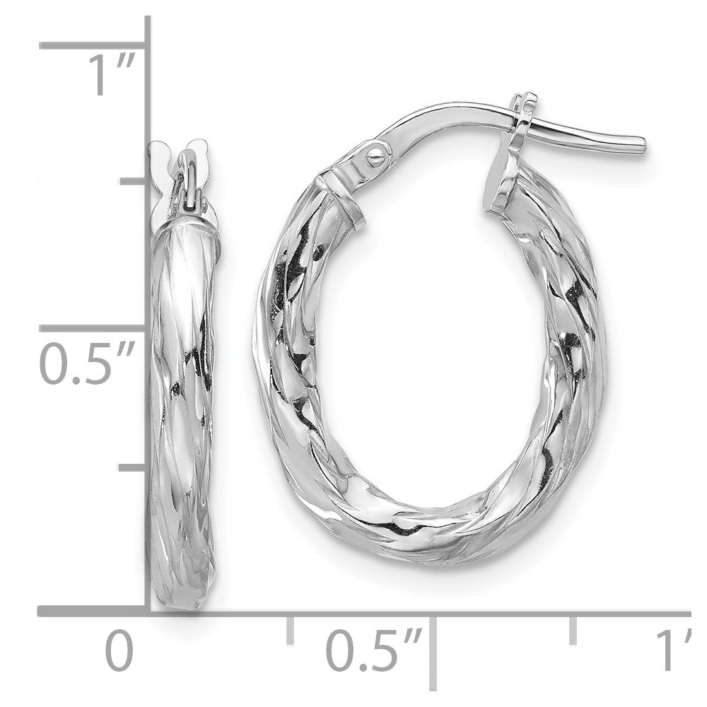 Sterling Silver Rh-plated Polished and Textured Twisted Oval Hoop Earrings