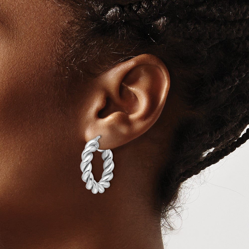 Sterling Silver Rhod-plated Polished 5.25mm Hollow Twisted Hoop Earrings