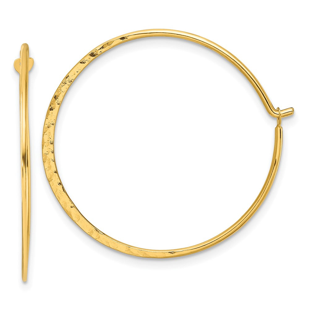 Sterling Silver Gold-tone Polished and Hammered Hoop Earrings