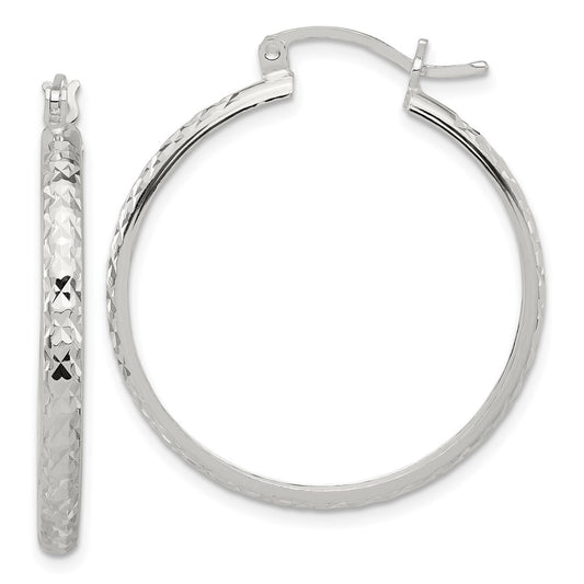 Sterling Silver Polished Diamond-Cut 3mm Round Hoop Earrings