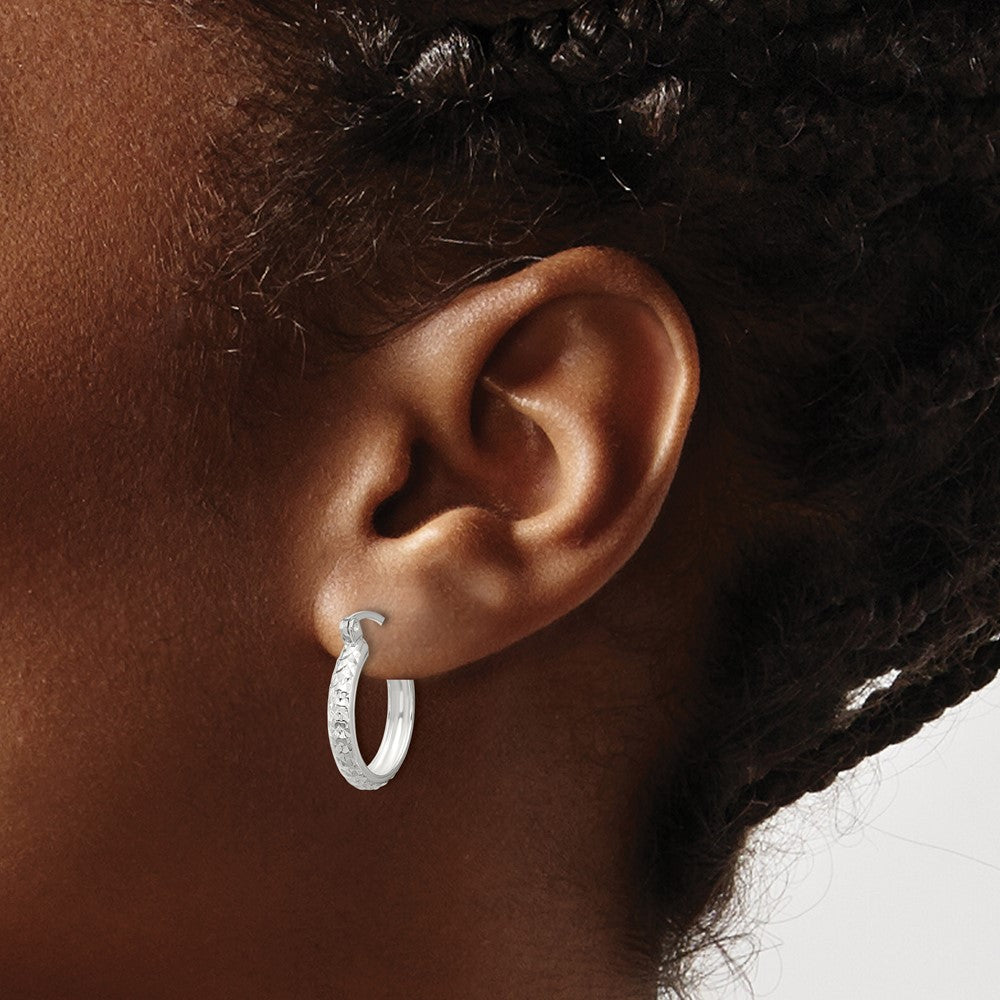 Sterling Silver Polished Diamond-Cut 3mm Round Hoop Earrings
