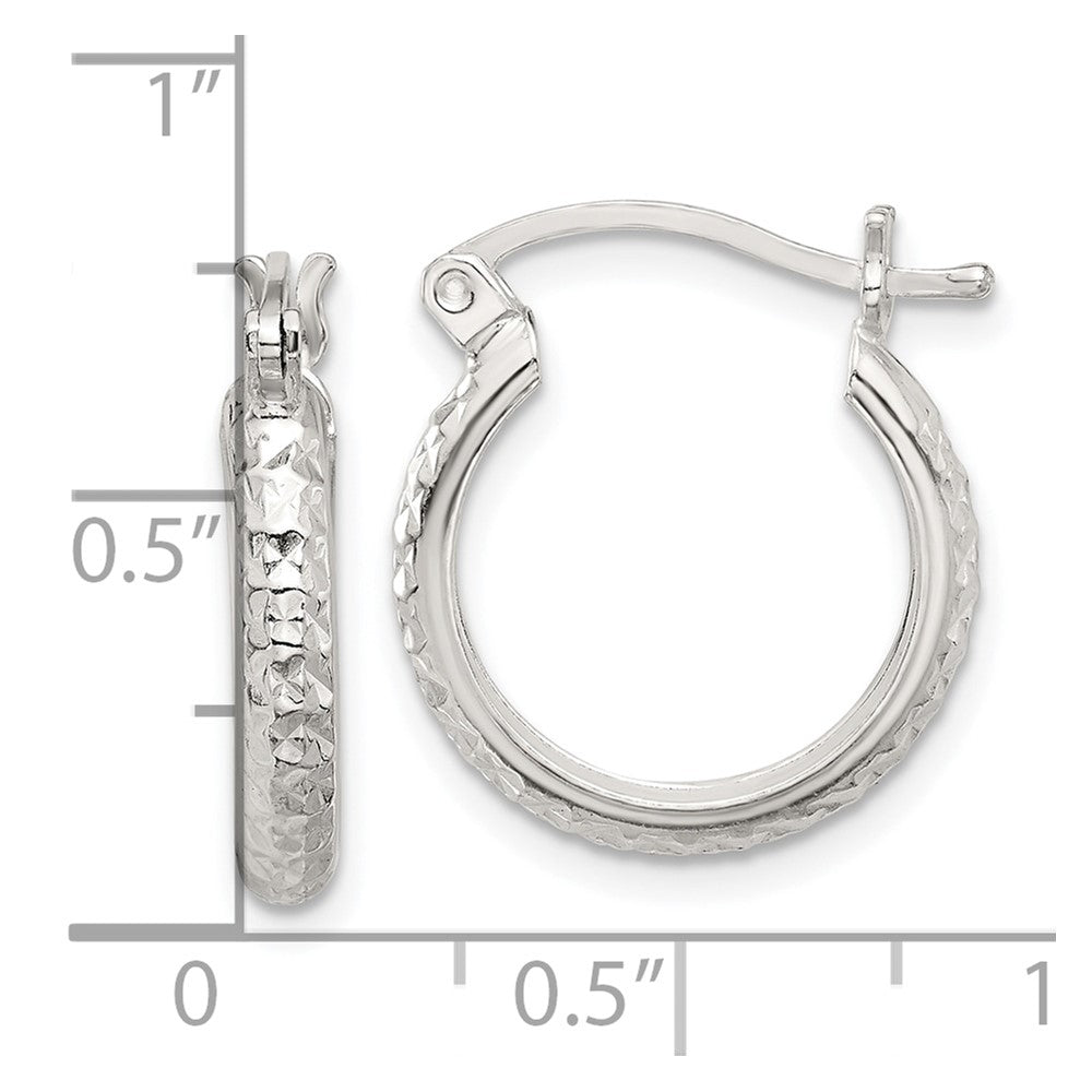 Sterling Silver Polished Diamond-Cut 3mm Round Hoop Earrings