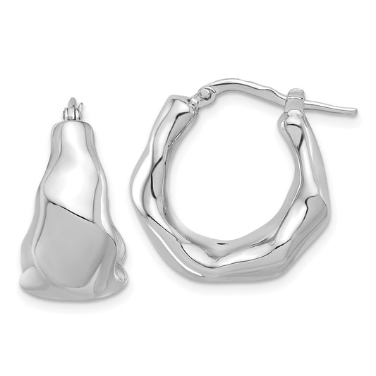 Sterling Silver Rhodium-plated Polished Tapered Round Hoop Earrings