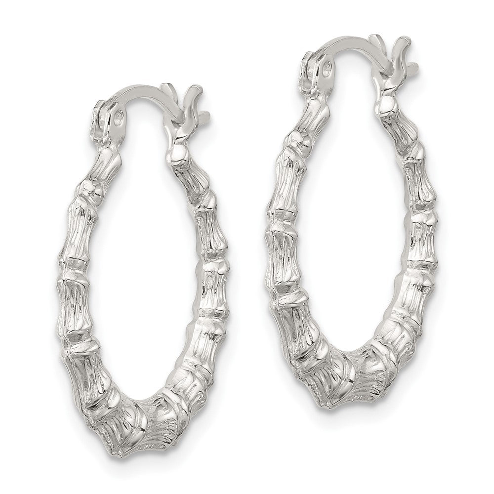 Sterling Silver Polished Bamboo Textured Round Hoop Earrings