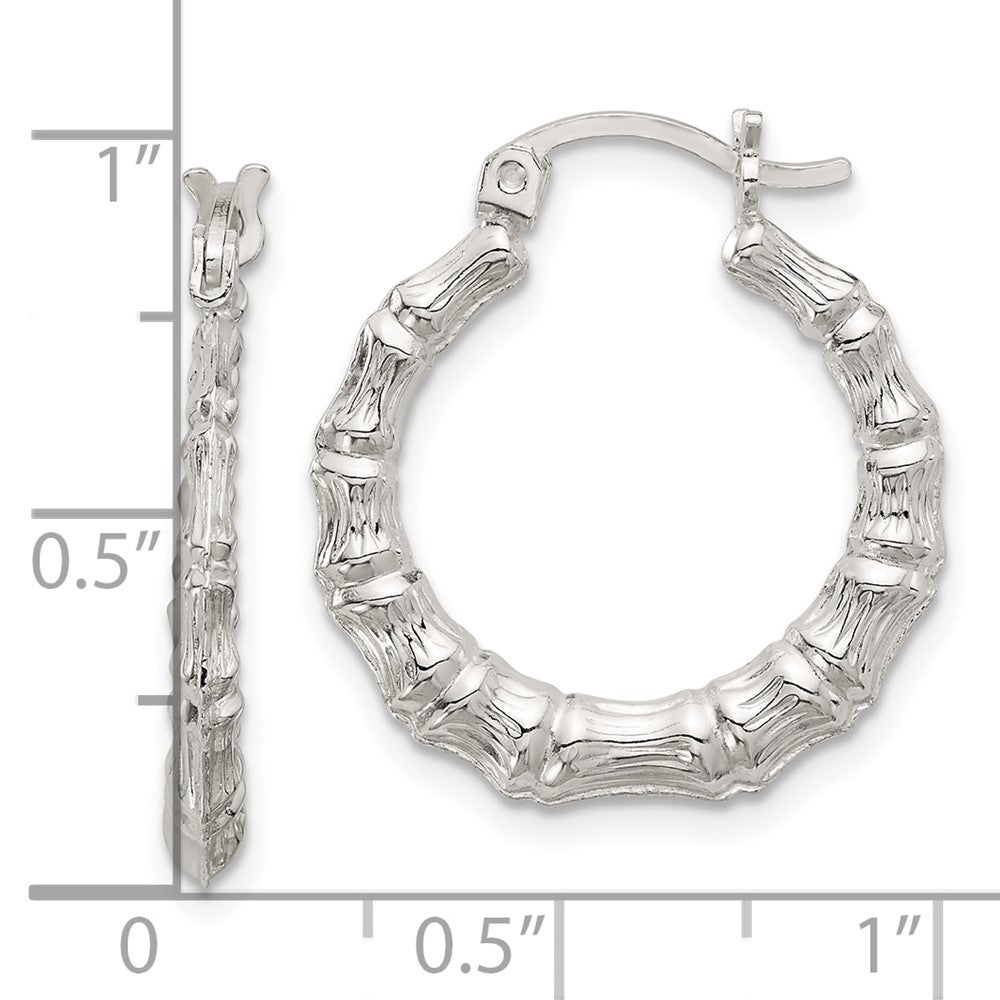 Sterling Silver Polished Bamboo Textured Round Hoop Earrings