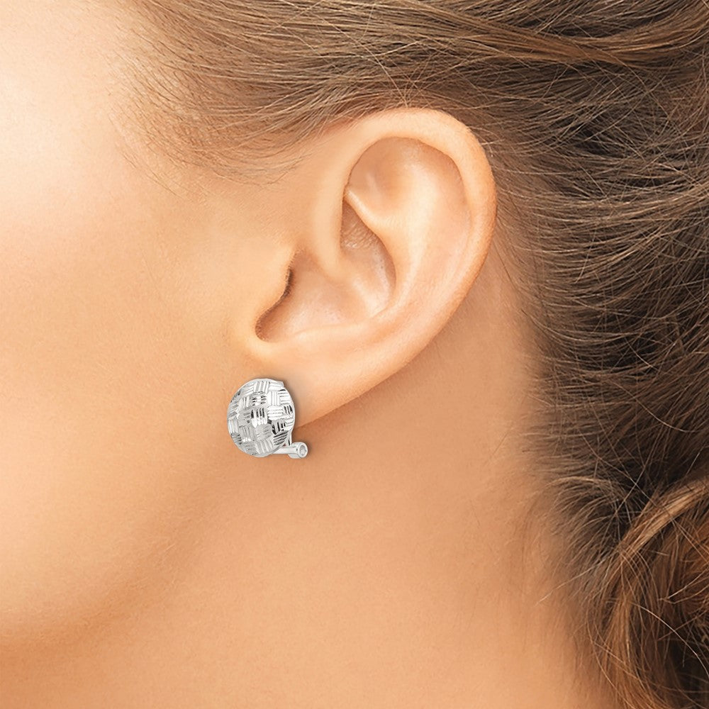 Sterling Silver Polished and Woven D/C Circle Omega Back Post Earrings