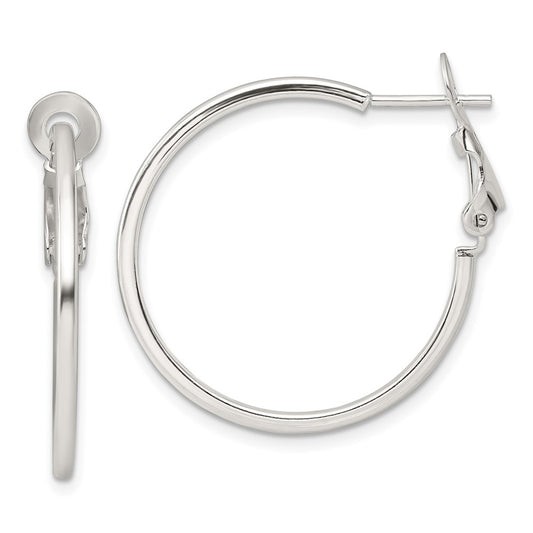 Sterling Silver Polished 1.75mm Omega Back Round Hoop Earrings
