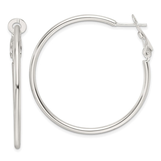 Sterling Silver Polished 41x2mm Omega Back Round Hoop Earrings
