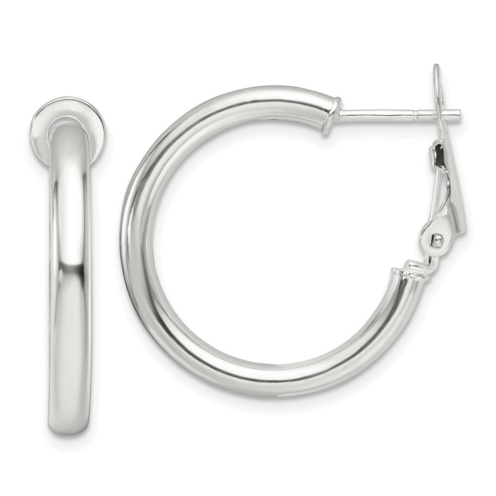 Sterling Silver Polished 3.25mm Omega Back Round Hoop Earrings