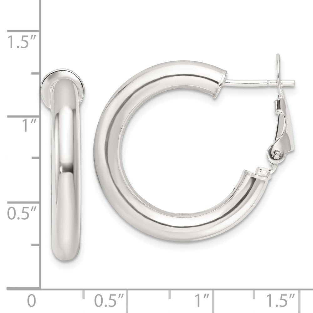Sterling Silver Polished 25.5x4mm Omega Back Round Hoop Earrings