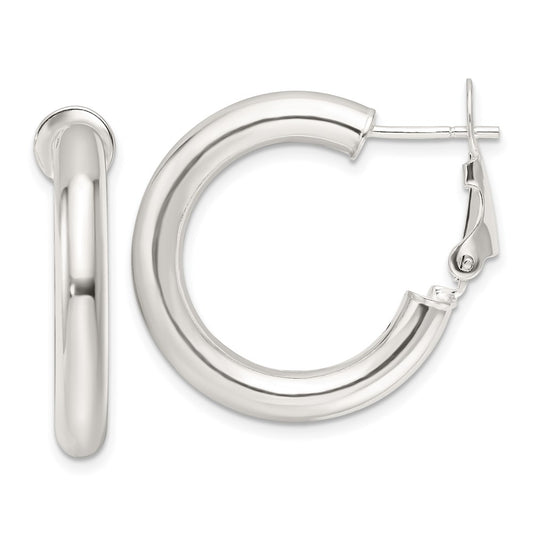 Sterling Silver Polished 25.5x4mm Omega Back Round Hoop Earrings