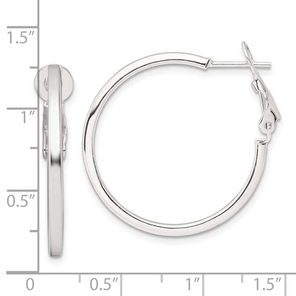 Sterling Silver 2mm Square Tube Omega Back Round Hoop Earrings