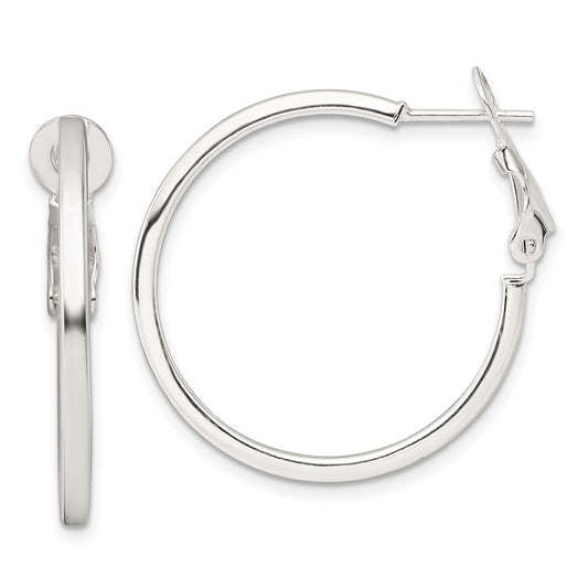 Sterling Silver 2mm Square Tube Omega Back Round Hoop Earrings