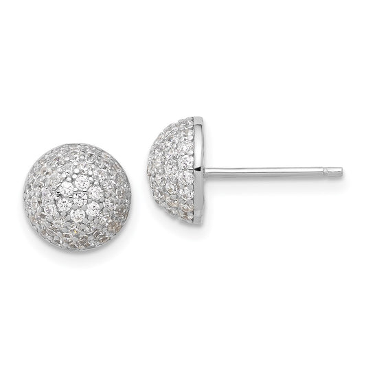Sterling Silver Rhodium-plated Pav‚ CZ Domed Post Earrings