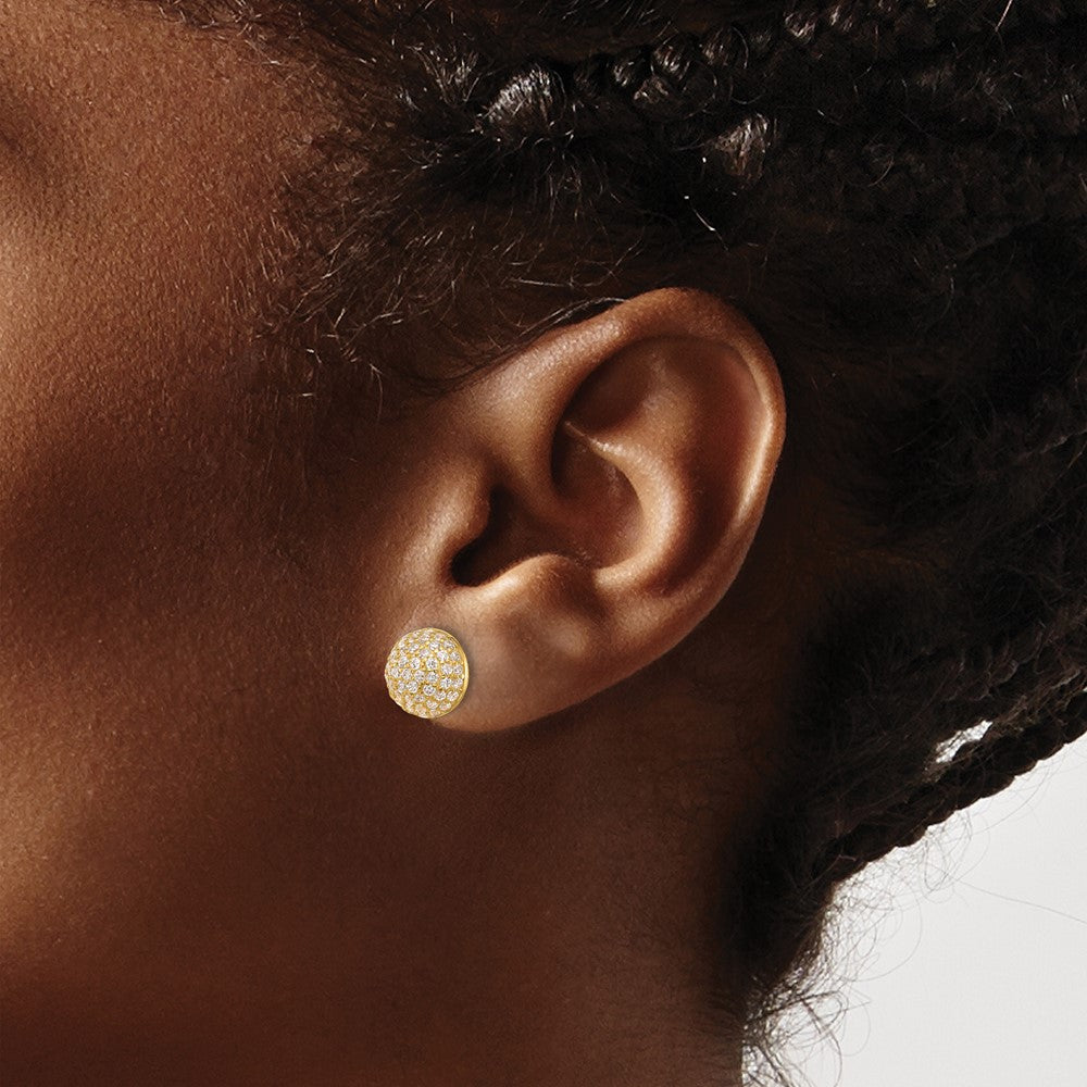 Sterling Silver Gold-tone Pav‚ CZ Domed Post Earrings