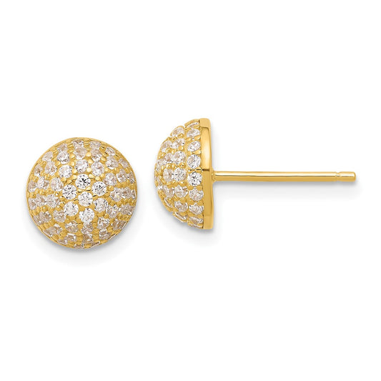 Sterling Silver Gold-tone Pav‚ CZ Domed Post Earrings