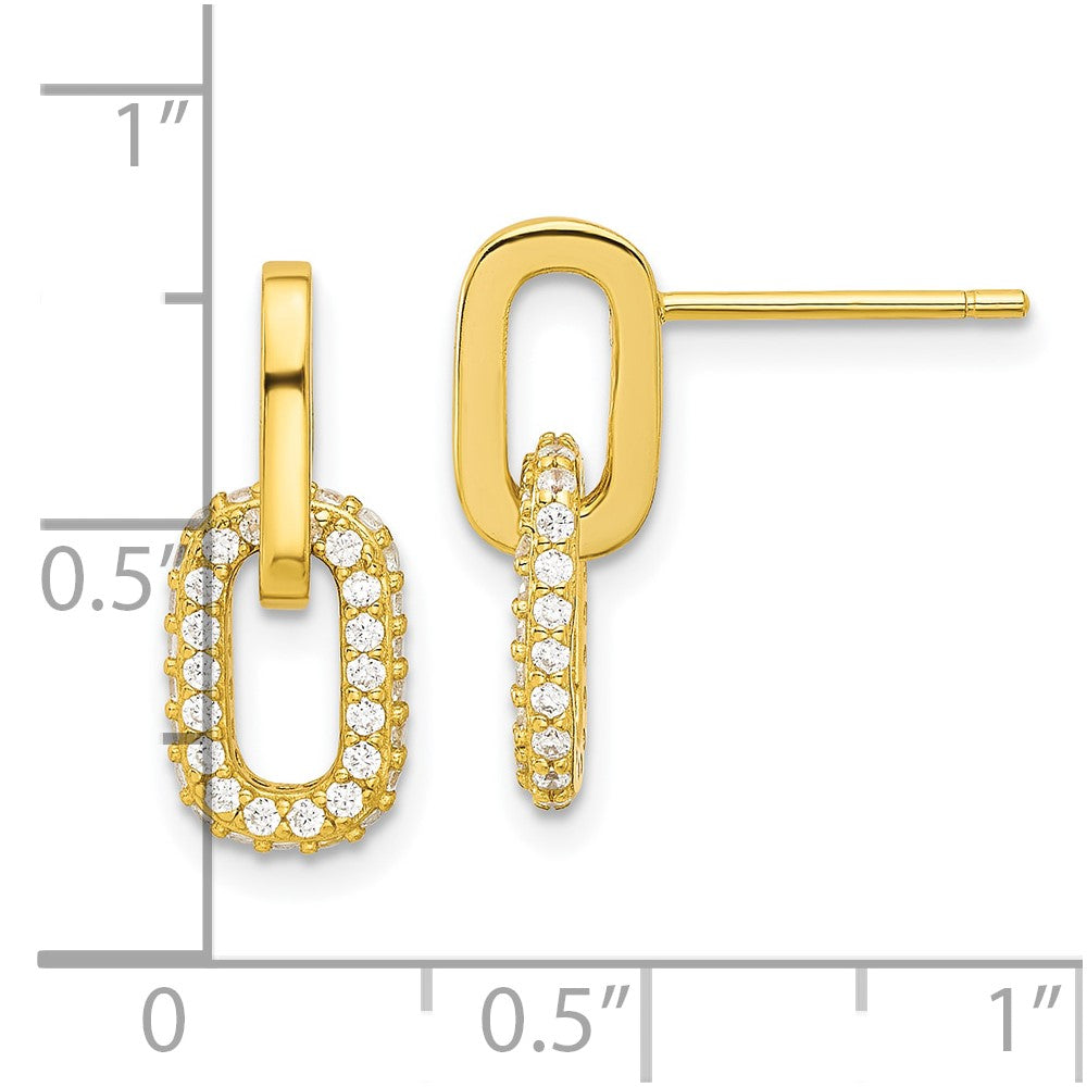 Sterling Silver Gold-tone Micro Pave CZ Link Design Post Dangle Earrings