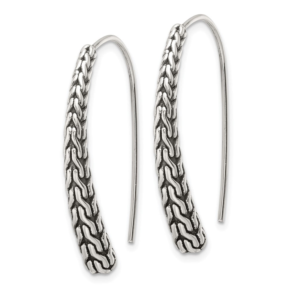 Sterling Silver Polished and Antiqued Textured Dangle Earrings