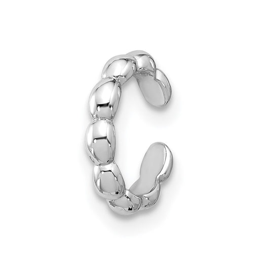 Sterling Silver Rhodium-plated Polished Beaded Single Cuff Earring