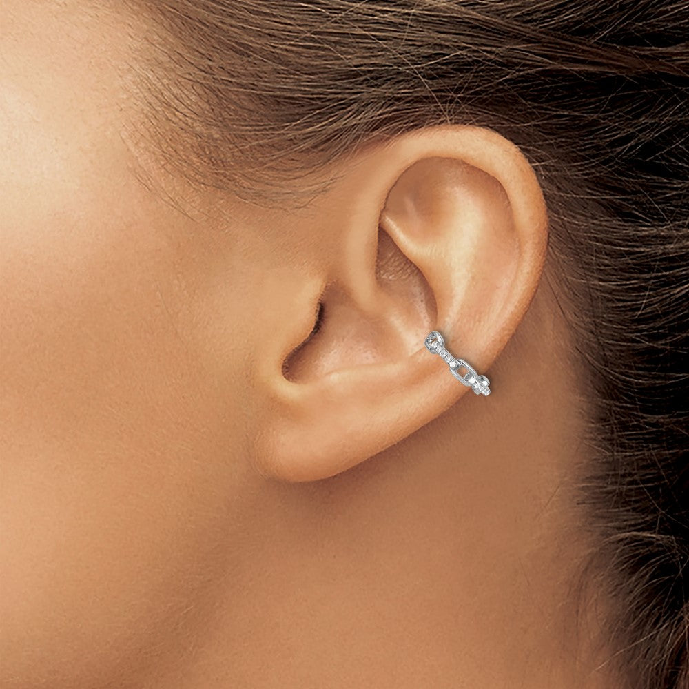 Sterling Silver Rhod-plated CZ Chain Link Design Pair of 2 Cuff Earrings