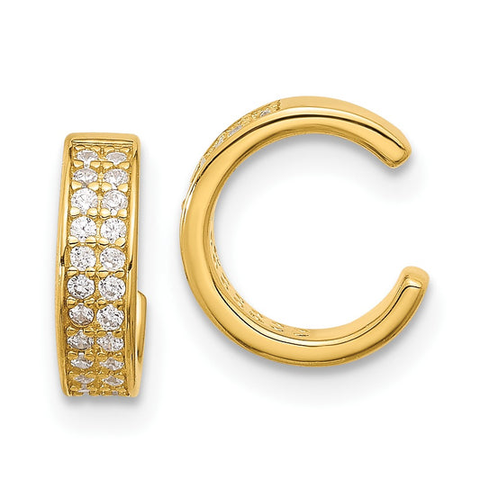 Sterling Silver Gold-tone Polished Two Row CZ Pair of 2 Cuff Earrings