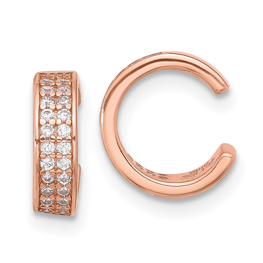 Sterling Silver Rose-tone Polished Two Row CZ Pair of 2 Cuff Earrings