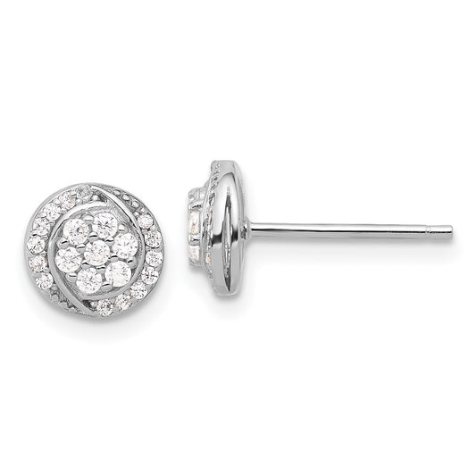 Sterling Silver Rhodium-plated Polished Cluster Pav‚ CZ Post Earrings