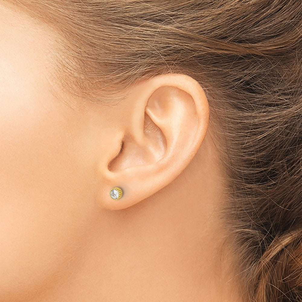 Sterling Silver Gold-tone 4mm CZ Grooved Bezel Post Stud Earrings