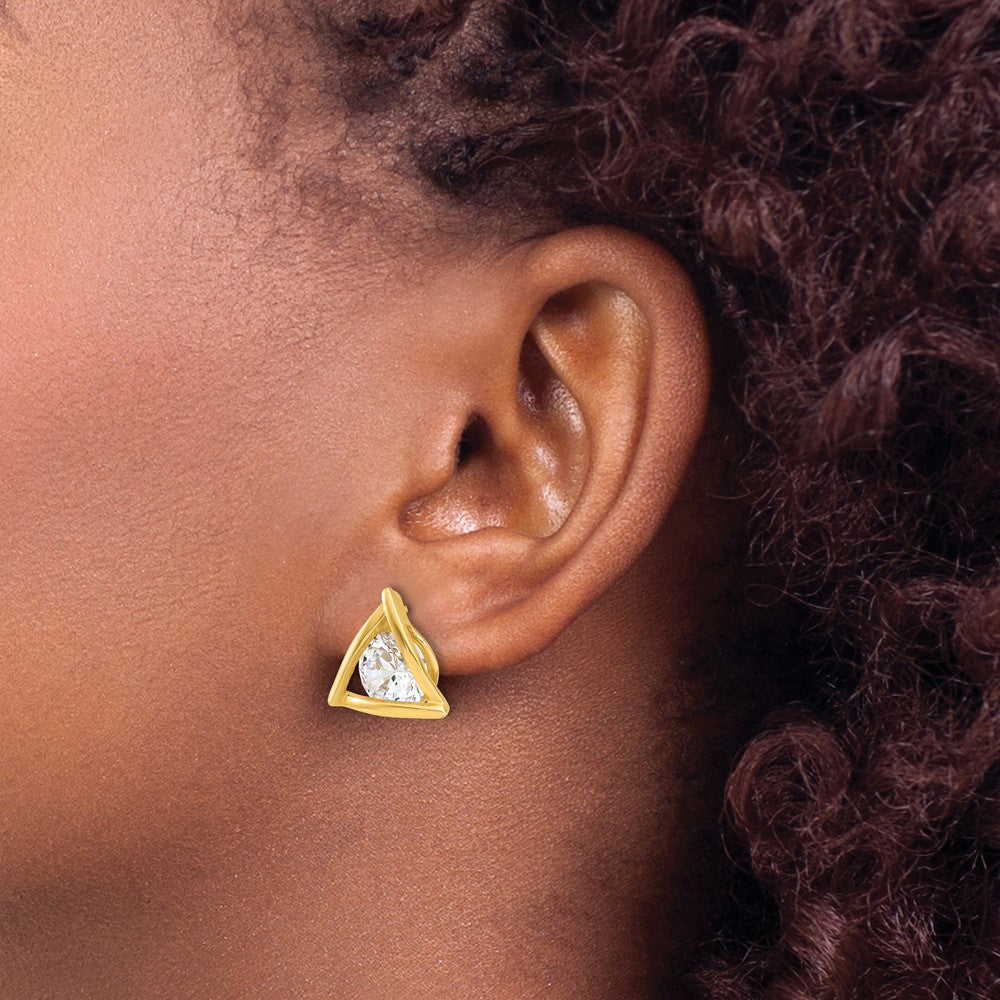 Sterling Silver Gold Tone Polished CZ Triangle Post Earrings
