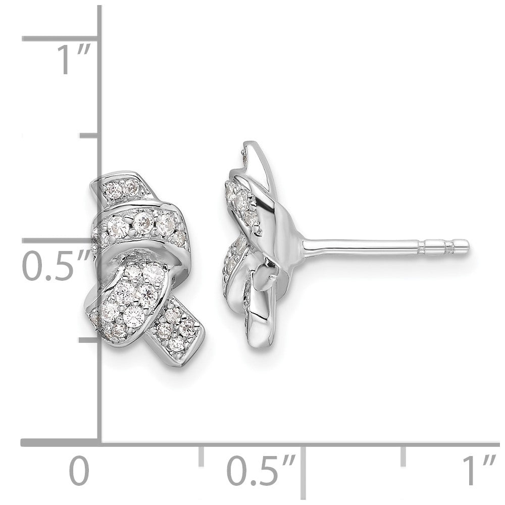 Sterling Silver Rhodium-plated Polished CZ Knot Post Earrings