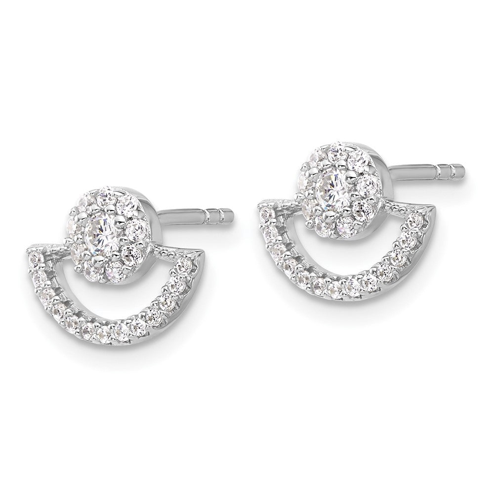 Sterling Silver Rhodium-plated Fancy Half Circle Halo CZ Post Earrings