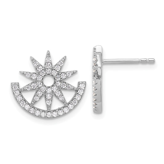 Sterling Silver Rhodium-plated CZ Fancy Half Circle Star Post Earrings
