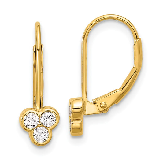 Sterling Silver Gold-tone Polished Three CZ Leverback Earrings
