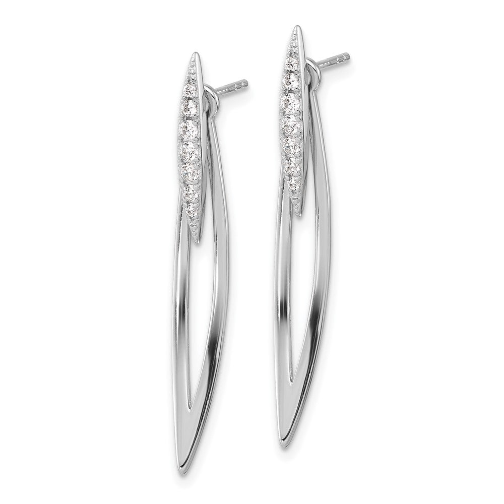 Sterling Silver RH-plated Curved Point CZ w/ Jacket Post Dangle Earrings