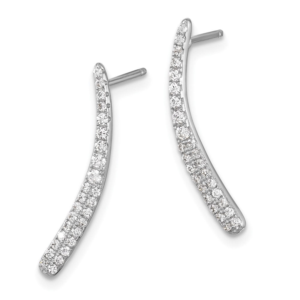 Sterling Silver Rhod-plated Polished Graduated CZ Drop Post Earrings