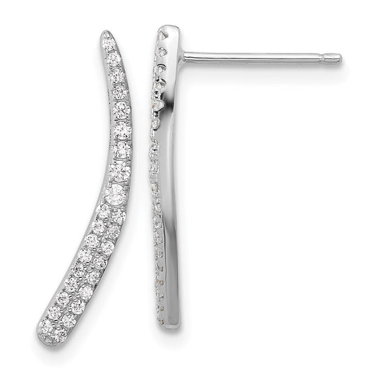 Sterling Silver Rhod-plated Polished Graduated CZ Drop Post Earrings