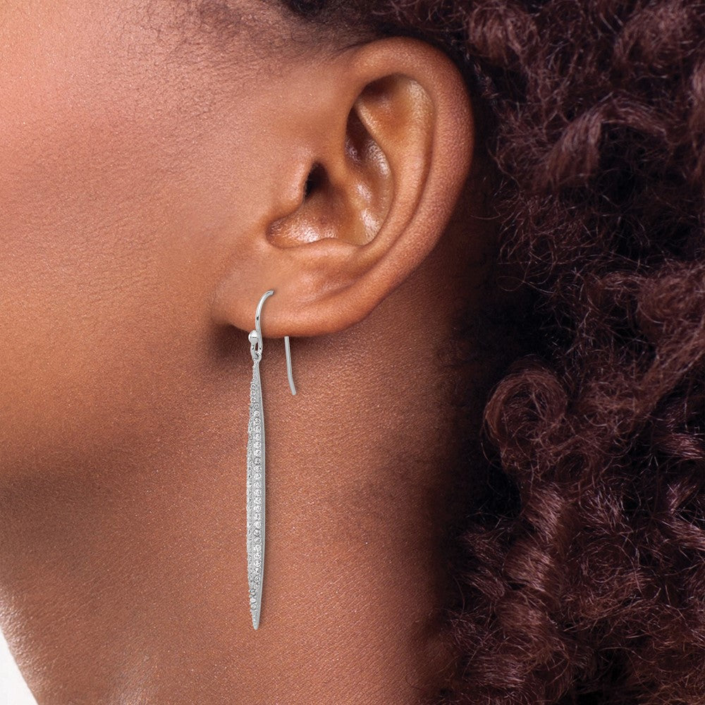 Sterling Silver Rhodium-plated Polished CZ Point Dangle Earrings