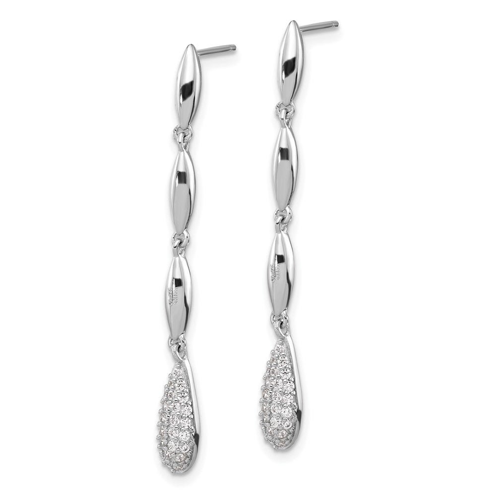 Sterling Silver Rhod-plated Polished CZ Teardrop Post Dangle Earrings