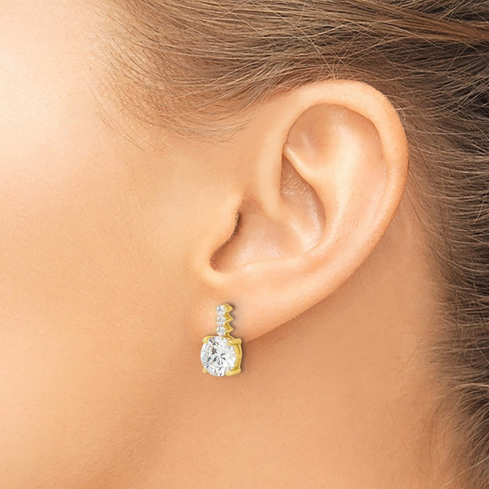 Sterling Silver Gold-tone Polished 8mm CZ Post Dangle Earrings