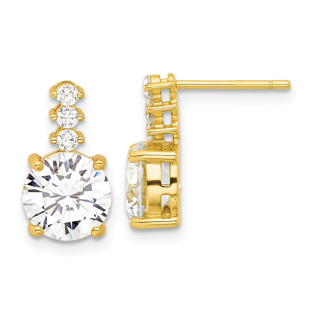 Sterling Silver Gold-tone Polished 8mm CZ Post Dangle Earrings