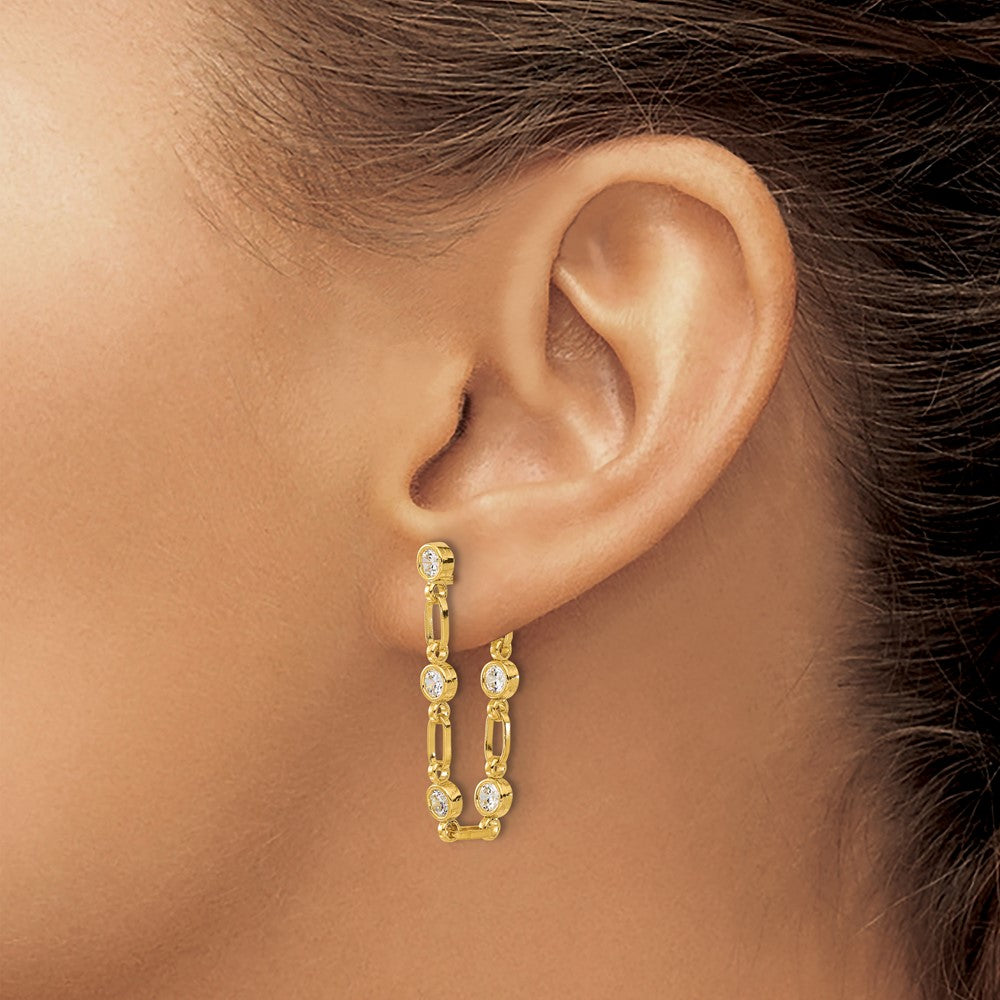 Sterling Silver Gold-tone Bezel CZ Post Dangle Earrings