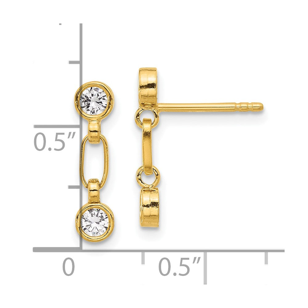 Sterling Silver Gold-tone Bezel  CZ Post Dangle Earrings